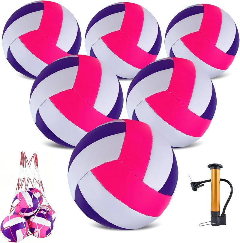 HYPGARD 6 Pack Volleyballs Official Size 5, Waterproof Soft Bulk Recreational Volley Balls with Pump and Net Bag for Indoor Outdoor Beach Sand Water Pool Game Training Match for Teenager Beginner - Image 1